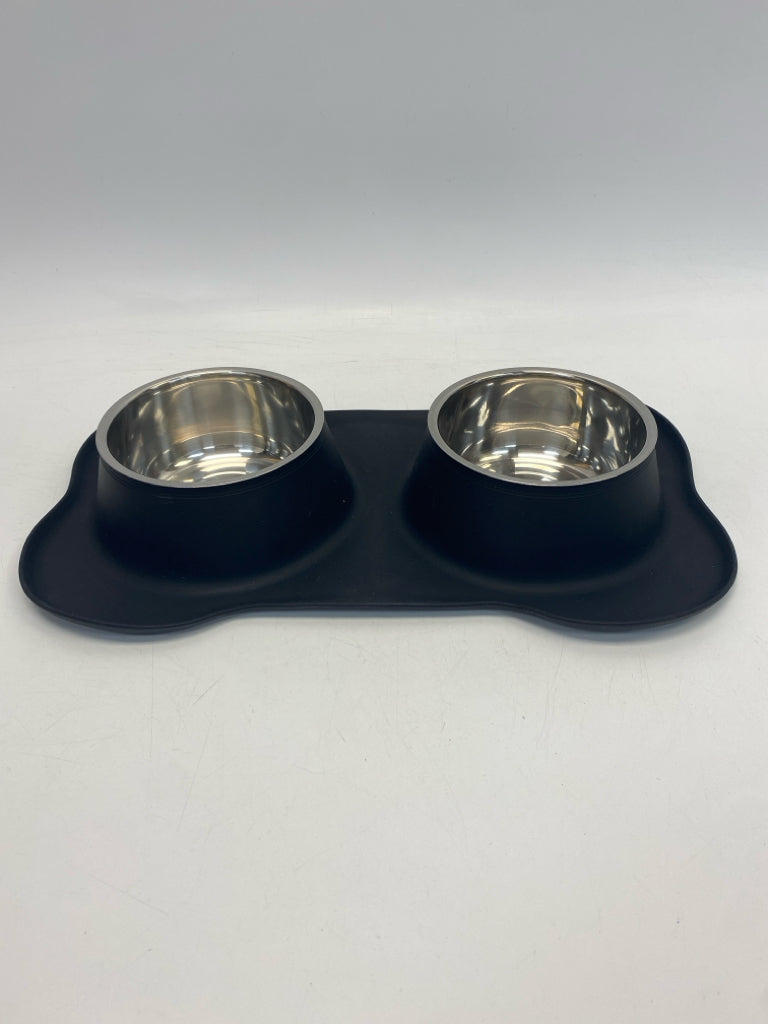 Silver Black Silicone Metal Pet Bowl