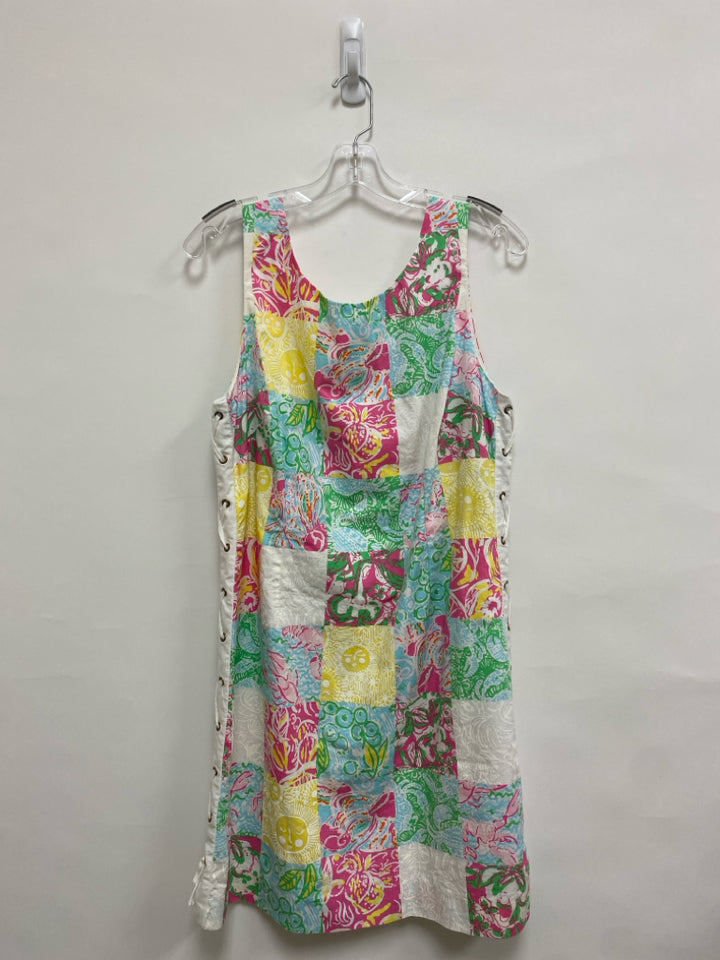 LILLY PULITZER Size 14 White Pink/Green Assorted Print Sleeveless Ladies Dress