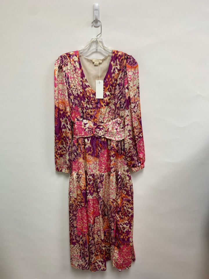 NWT Size S Pink/Purple White/Orange Assorted Print Maxi Ladies Dress