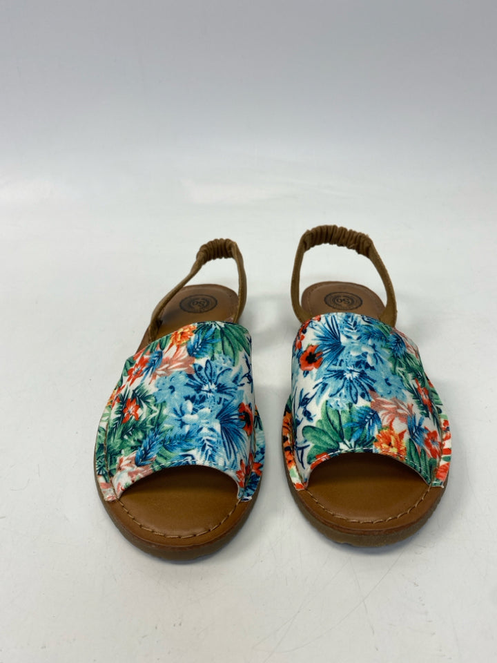 So  Size 7.5 Blue/Green Orange Flower(s) Sandals
