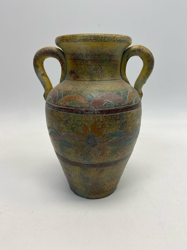 Gold Multi Color Flowers Pottery Vase
