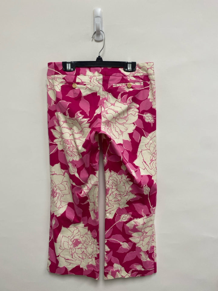 Trina Turk Size 2 Cream/Pink Fuchsia Floral Cropped Ladies Pants