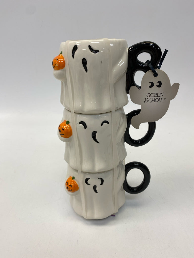 NWT White Orange/Black Ghost Ceramic Halloween
