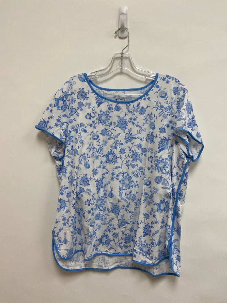 JOYSPUN Size XL White/Blue Flowers Ladies 2pc Pajamas