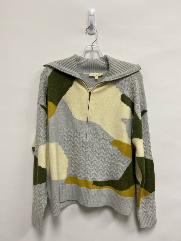 Size L Gray/Cream Olive/Yellow Cable Knit Quarter Zip Ladies Sweater