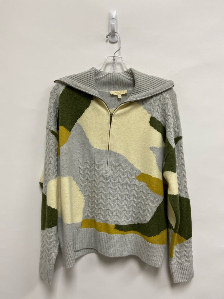 Size L Gray/Cream Olive/Yellow Cable Knit Quarter Zip Ladies Sweater