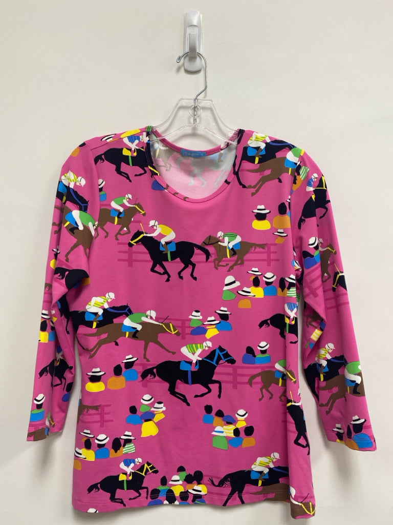 J McLaughlin Size M Pink Black/Multi Horses Ladies Top