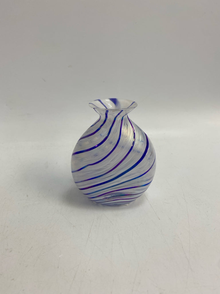 White Blue Swirl Glass Vase