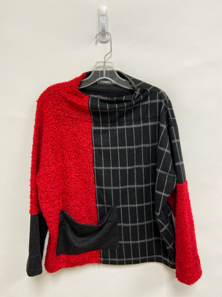 ALEMBIKA Size M Black Gray/Red Windowpane Ladies Top