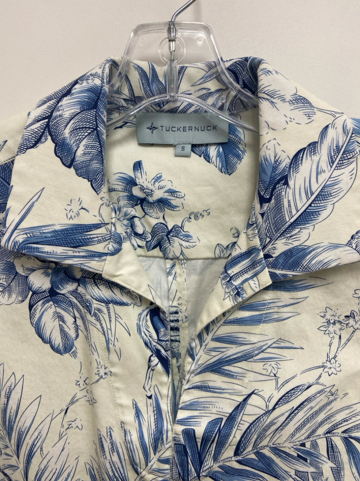 TUCKERNUCK Size S White Blue Tropical Ladies Top
