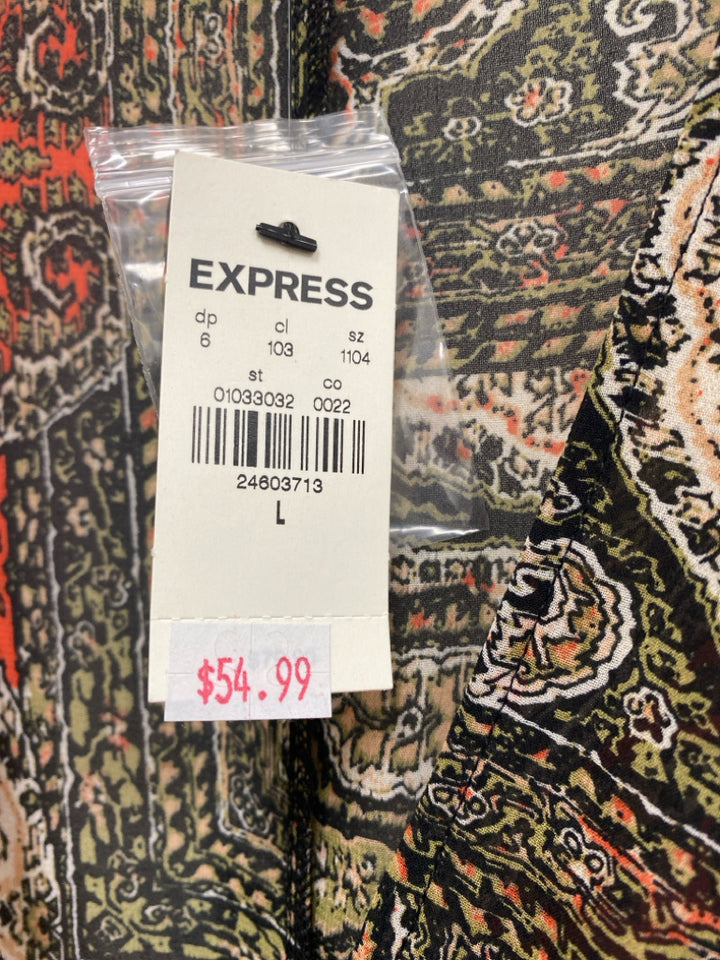 NWT Express Size L Brown Black/Red Print Duster Ladies Kimono