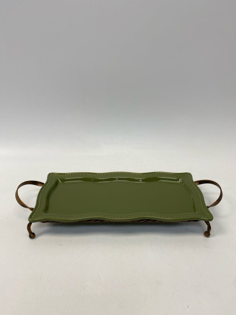 Princess House Olive Green Bronze Metal/Ceramic Serving Piece