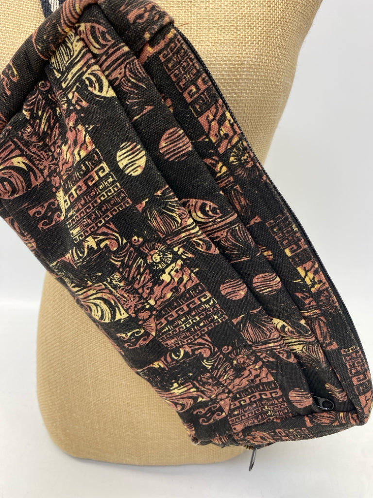 Black Brown Print Canvas Handbag