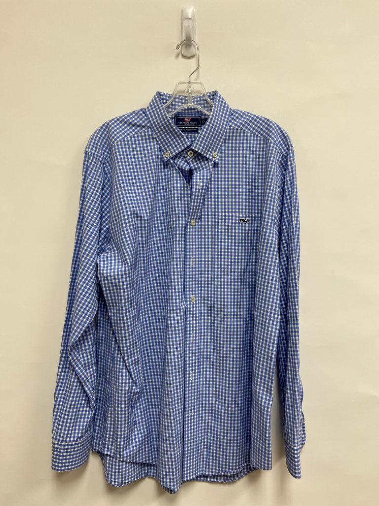 Vineyard Vines Size L White/Blue Checkered Button Up Men&