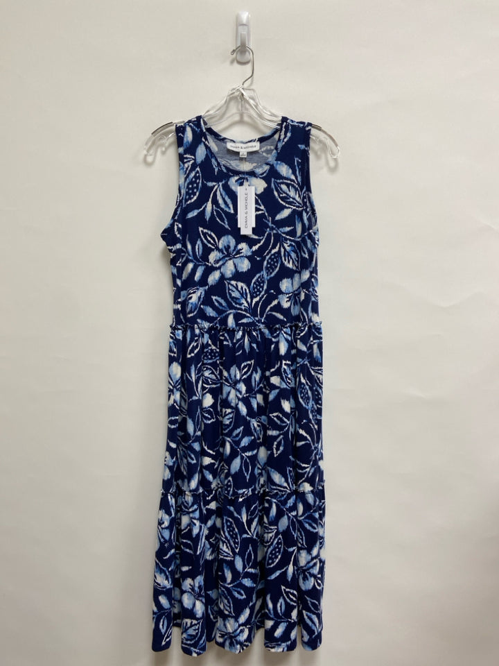 NWT EMMA &amp; MICHELE Size S Navy White/Blue Floral Sleeveless Ladies Dress