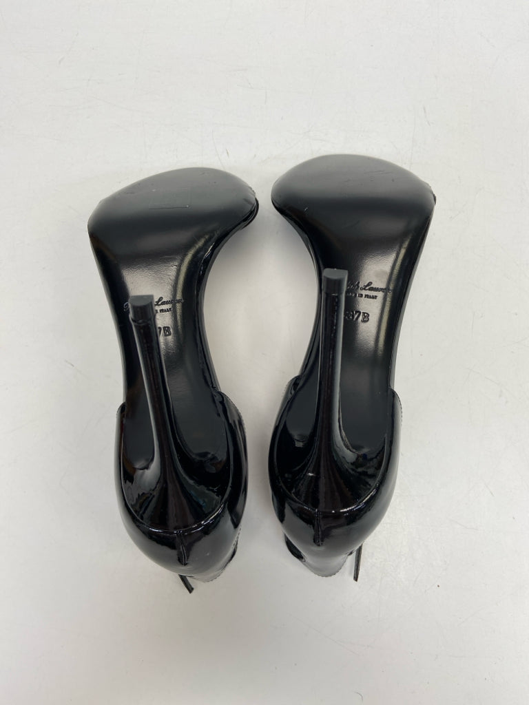 NWOT Ralph Lauren  Size 37B  Black Purple Label Patent Sandals