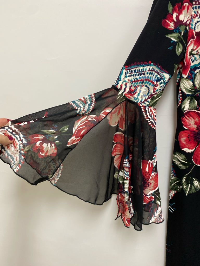 MSK Size M Black White/Red Floral Ladies Dress