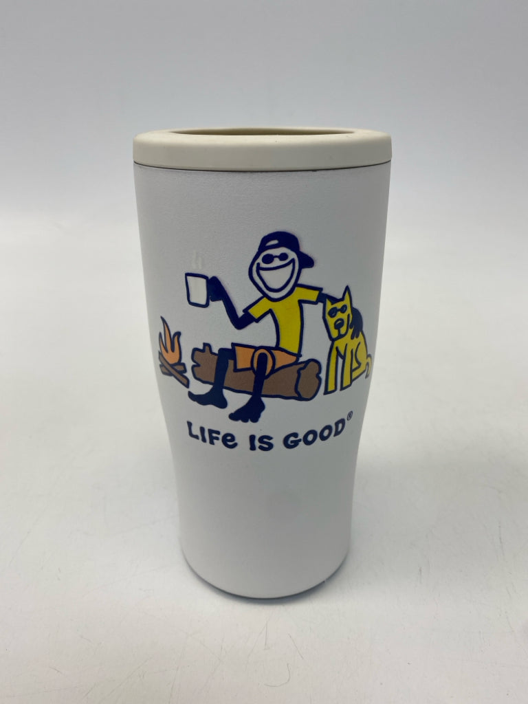 Life is Good White Yellow Camping Metal Tumbler