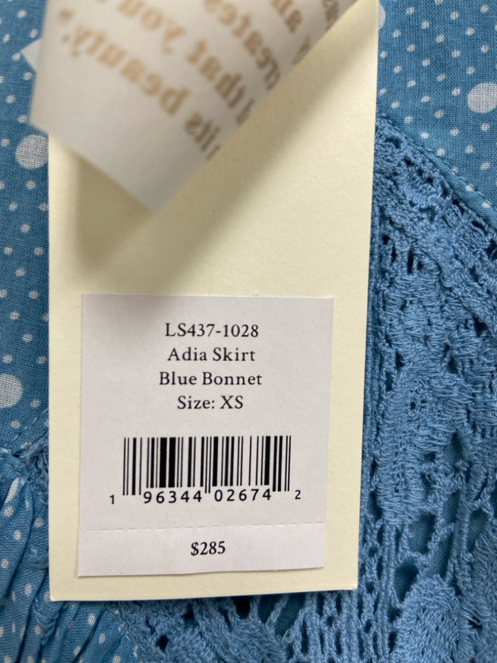 NWT LoveShackFancy Size XS Blue White Polka Dot Ladies Skirt