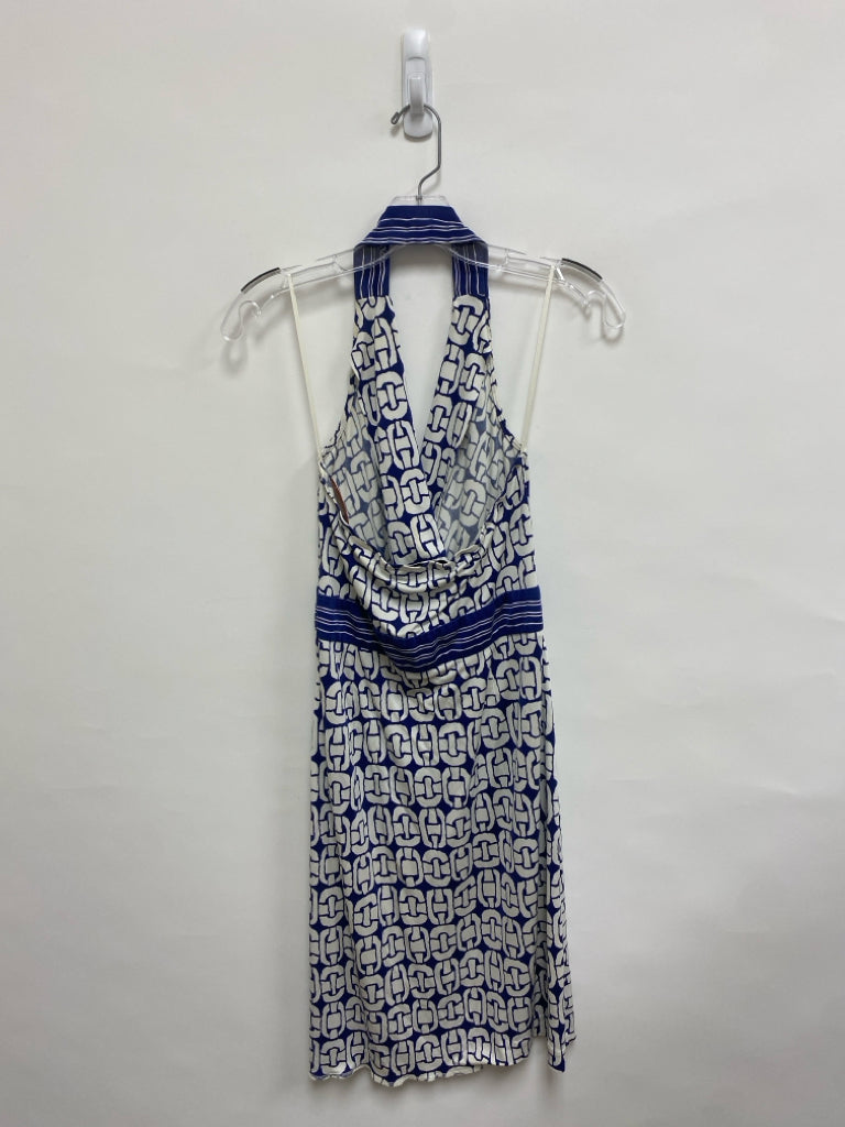 Trina Turk Size 8 Navy/White Chainlink Print Halter Ladies Dress