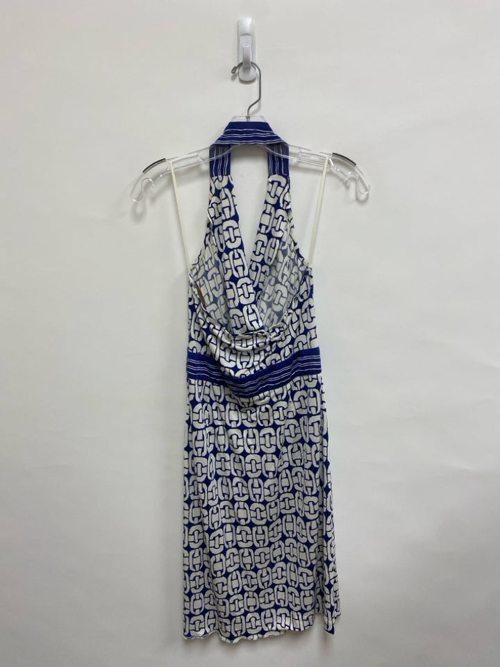Trina Turk Size 8 Navy/White Chainlink Print Halter Ladies Dress