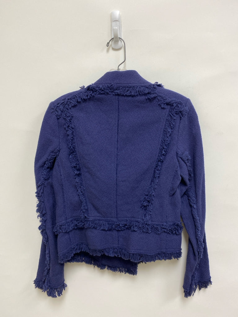 Rebecca Taylor Size 4 Navy Fringe Zip Down Ladies Jacket