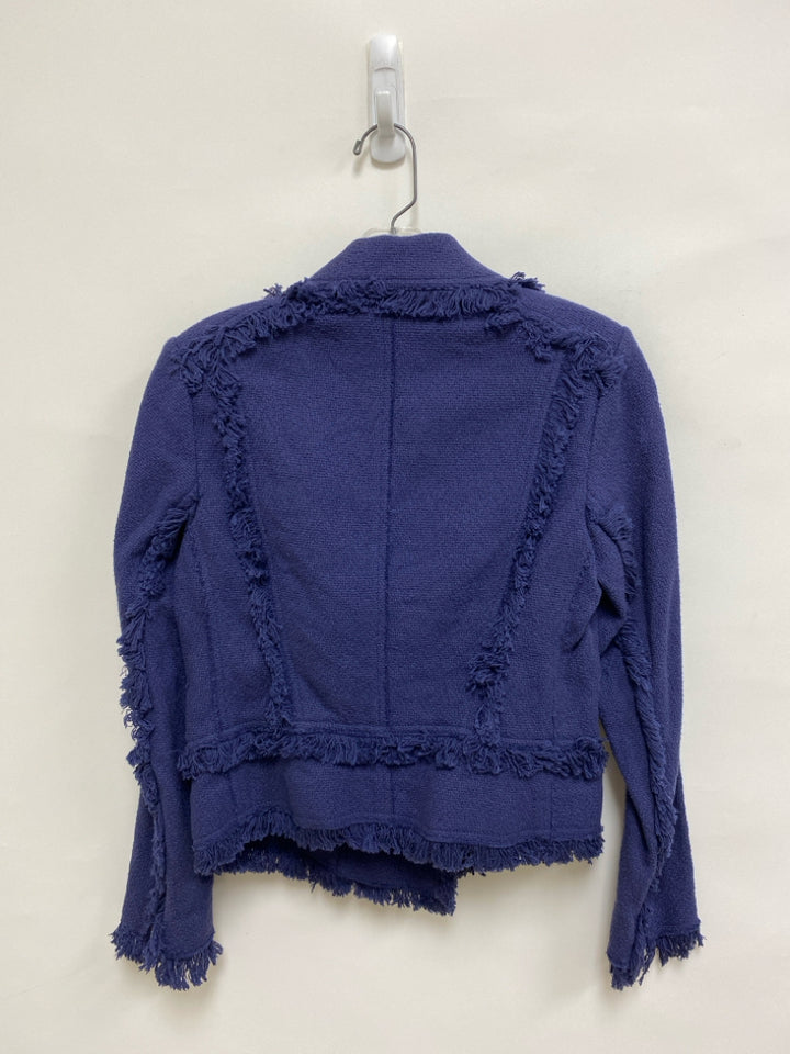 Rebecca Taylor Size 4 Navy Fringe Zip Down Ladies Jacket