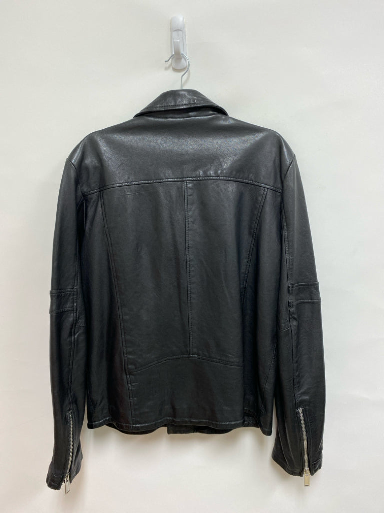 NWT Karl Lagerfeld Size L Black Zip Down Leather Ladies Jacket