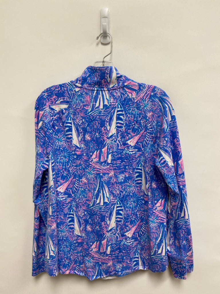 LILLY PULITZER Size M Blue Pink/White Palm Trees Ladies Pullover