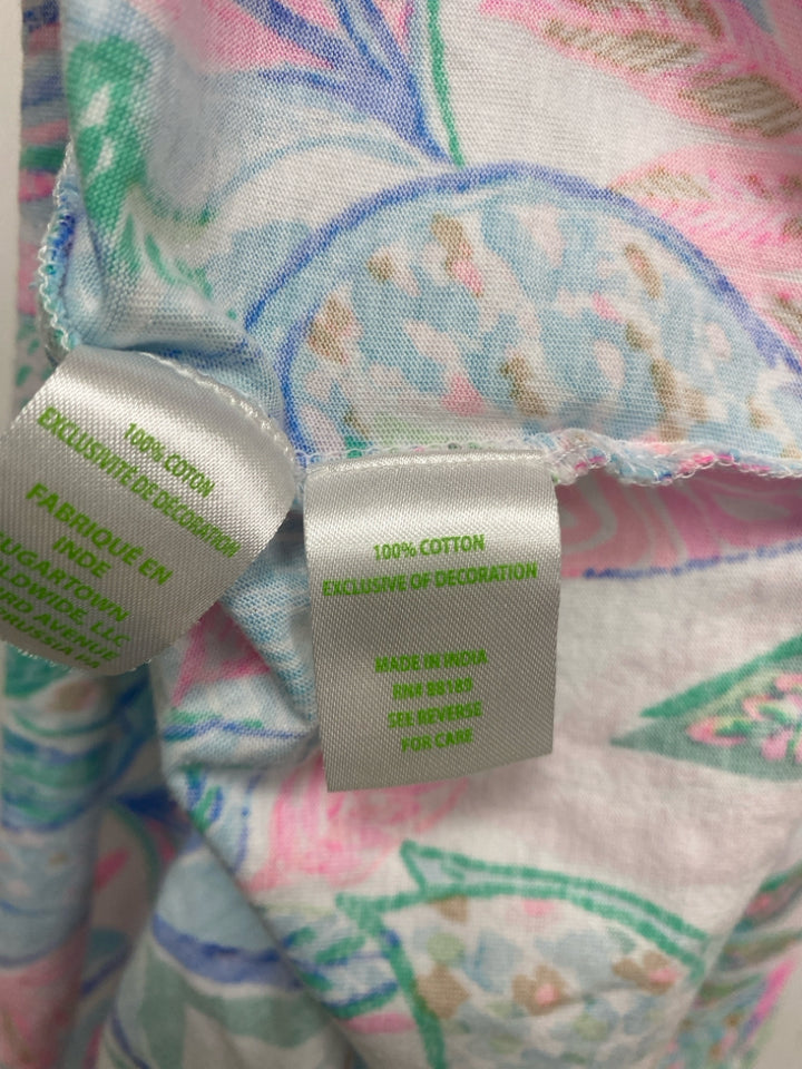 LILLY PULITZER Size L Aqua Pink/Green Tropical Sleeveless Ladies Dress
