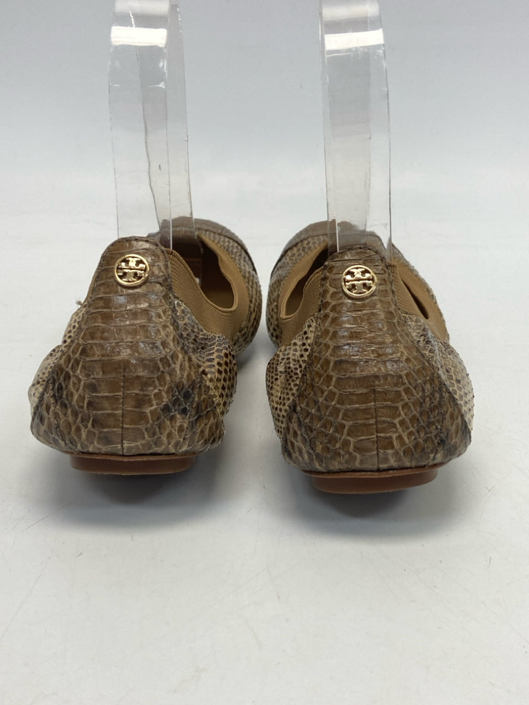Tory Burch  Size 7.5 Brown Tan Snakeprint Flats