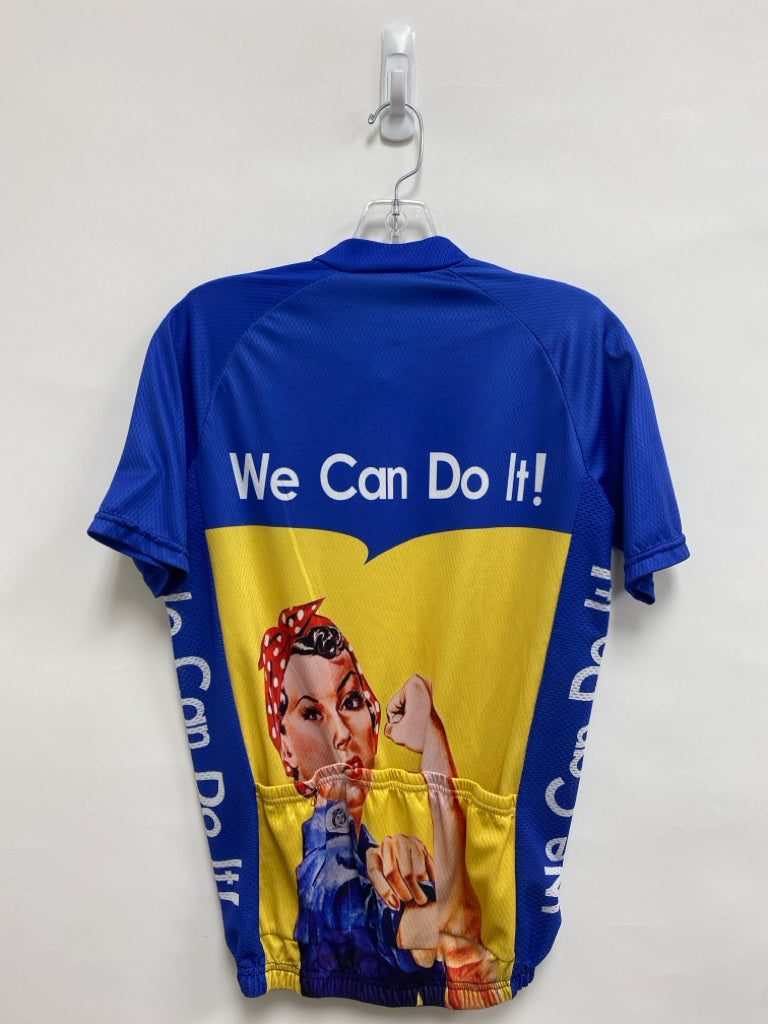 Size M Blue/Yellow Coral/White Words Zip Down Athletic Top