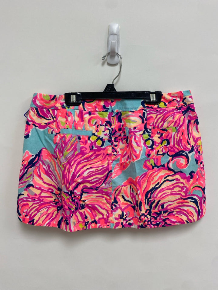 LILLY PULITZER Size 8 Turquoise Coral/Multi Abstract Ladies Skort