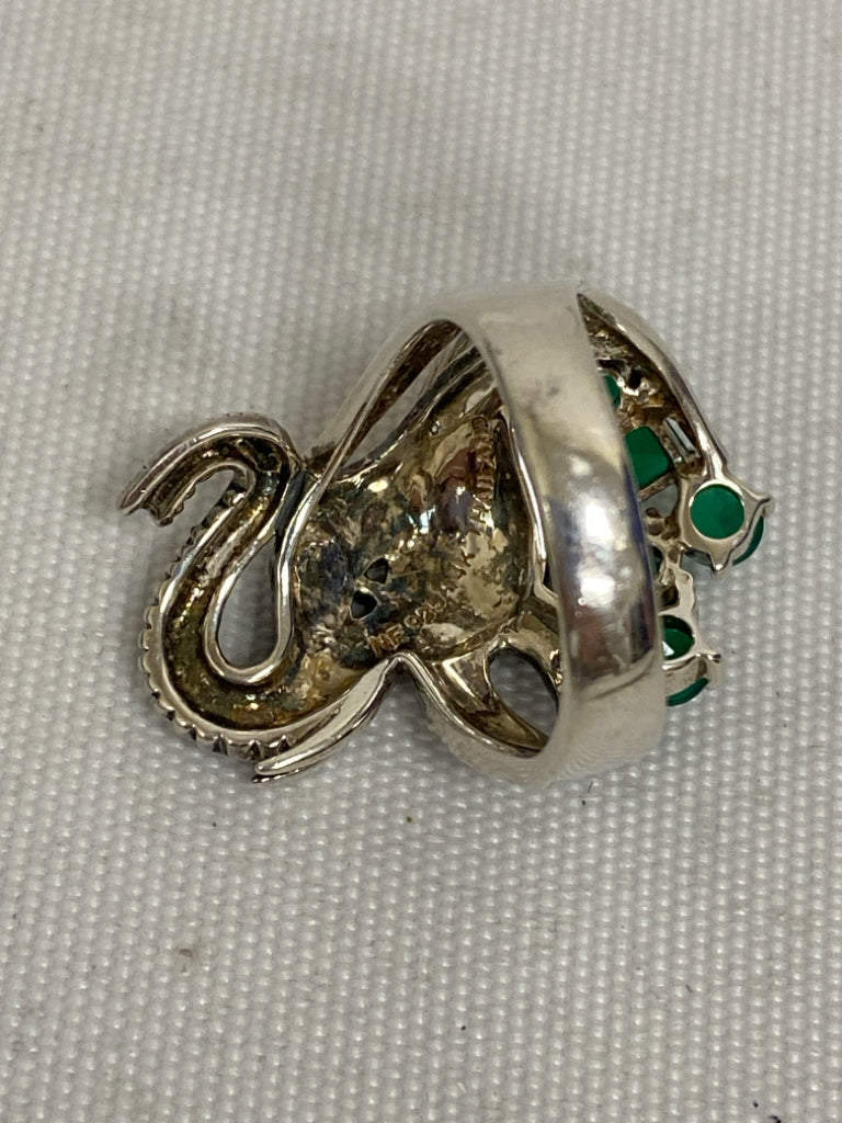 Silver Green/Gold Elephant Ring