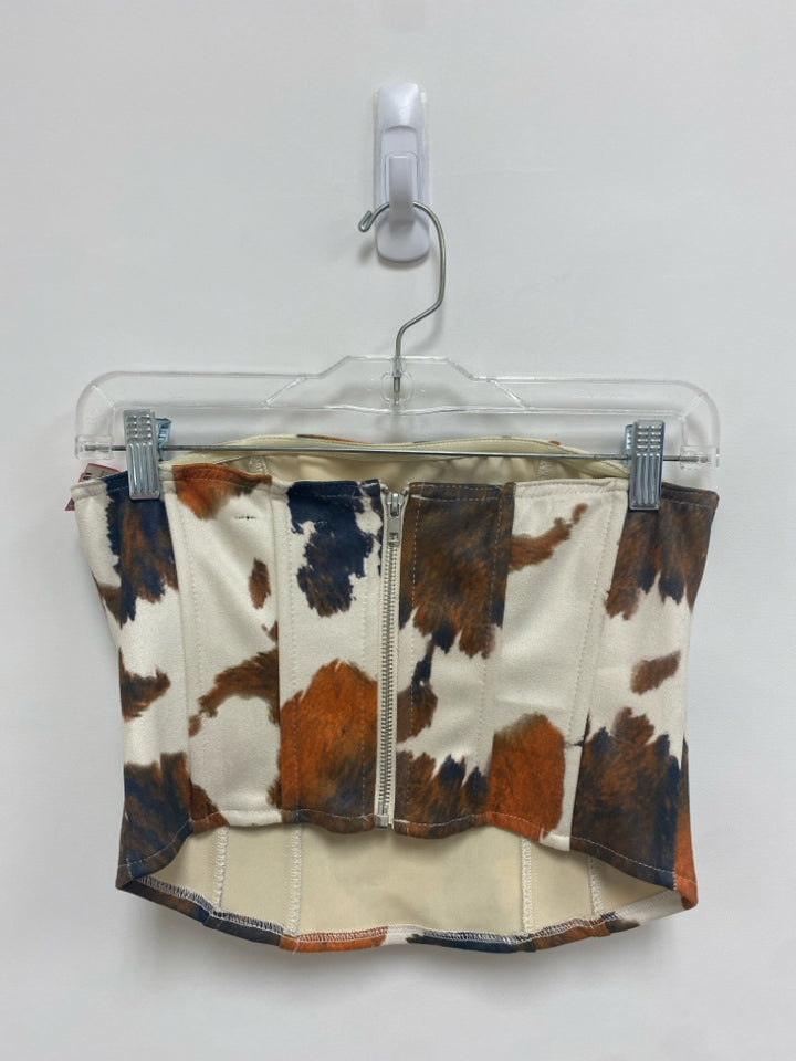 Size M White Gray/Brown Cow Ladies Top