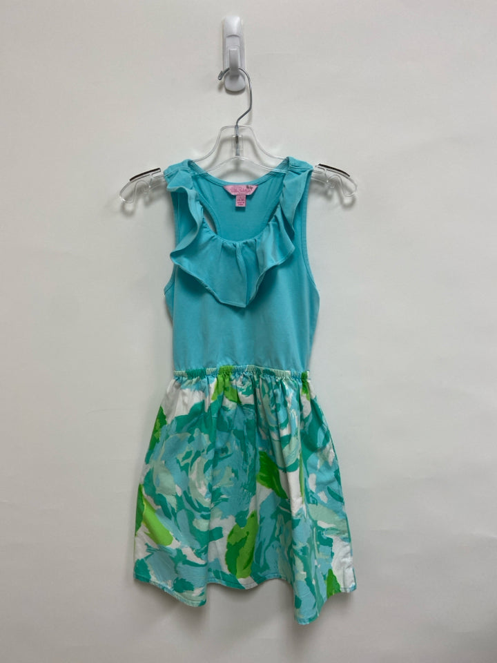 LILLY PULITZER SIZE 8/10 Aqua White/Green Ruffles Sleeveless Girl&