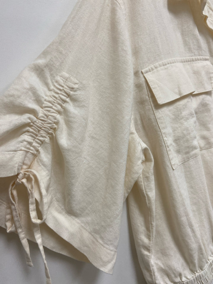 LOFT Size M Ivory Button Up Linen Blend Ladies Top