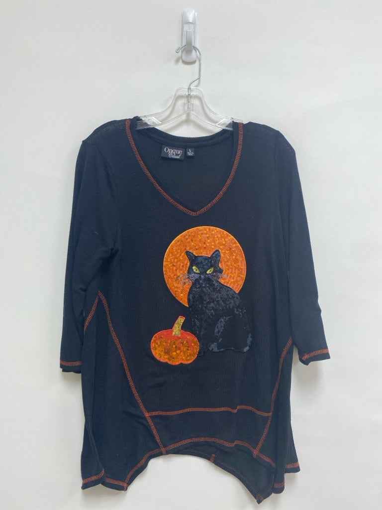 Onque Size L Black Orange Cats Sequins Ladies Sweater