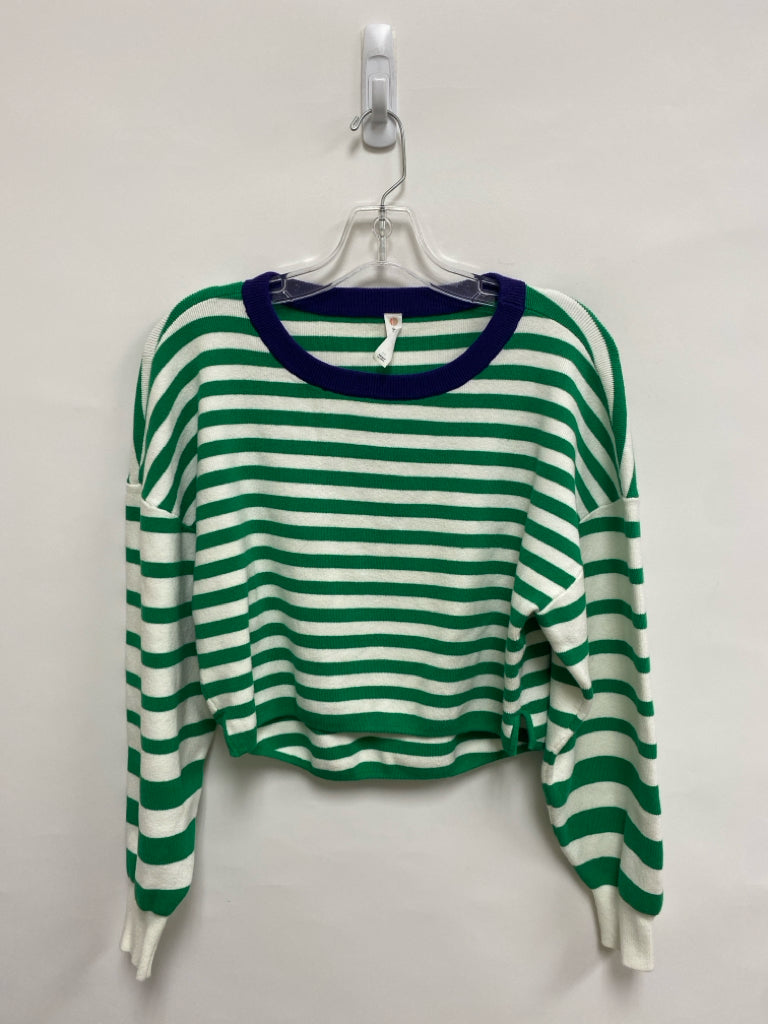 Daily PRACTICE Size XS Cream/Green Striped Cropped Ladies Sweater