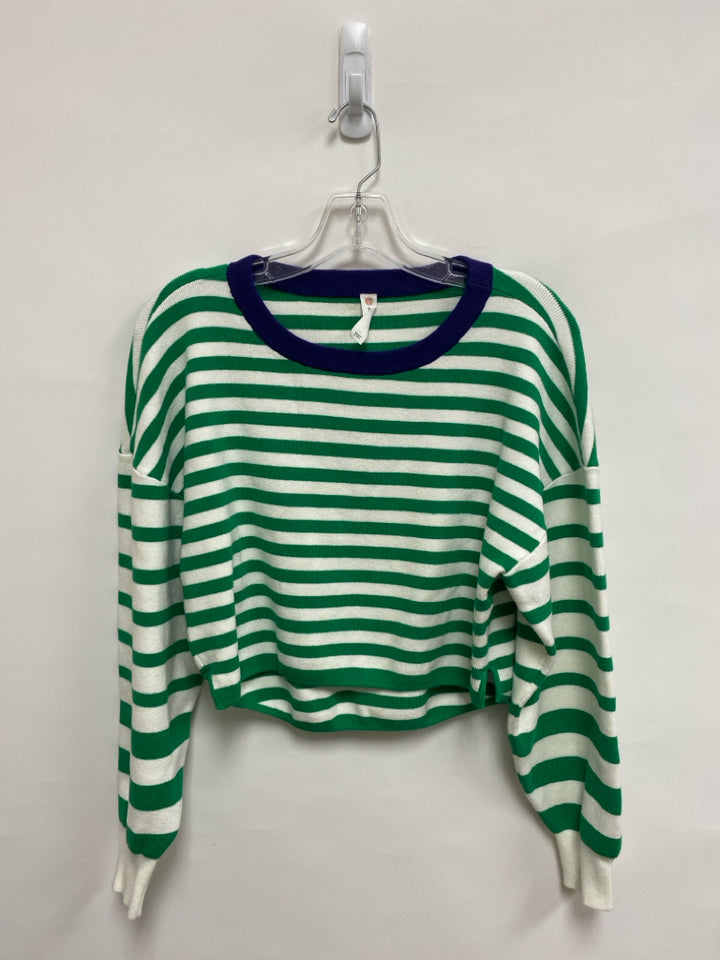 Daily PRACTICE Size XS Cream/Green Striped Cropped Ladies Sweater