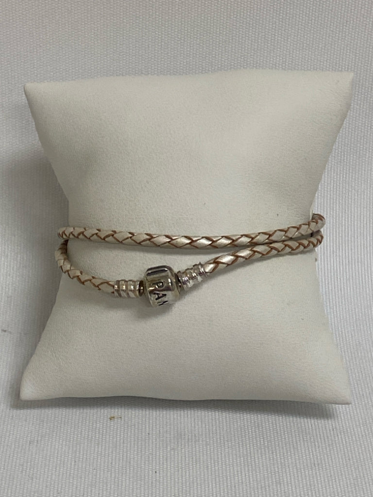 Pandora Brown/Cream Silver Leather Bracelet