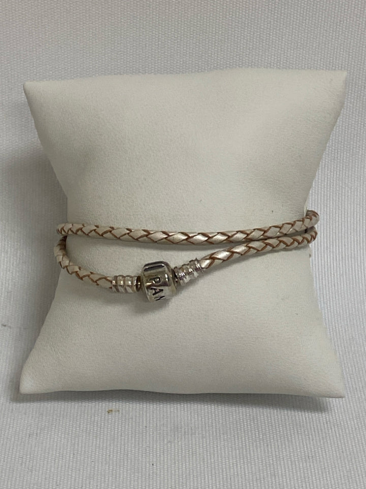 Pandora Brown/Cream Silver Leather Bracelet