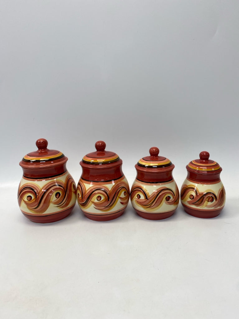 Gail Pittman Cream Red/Gold Swirl Ceramic Canister Set