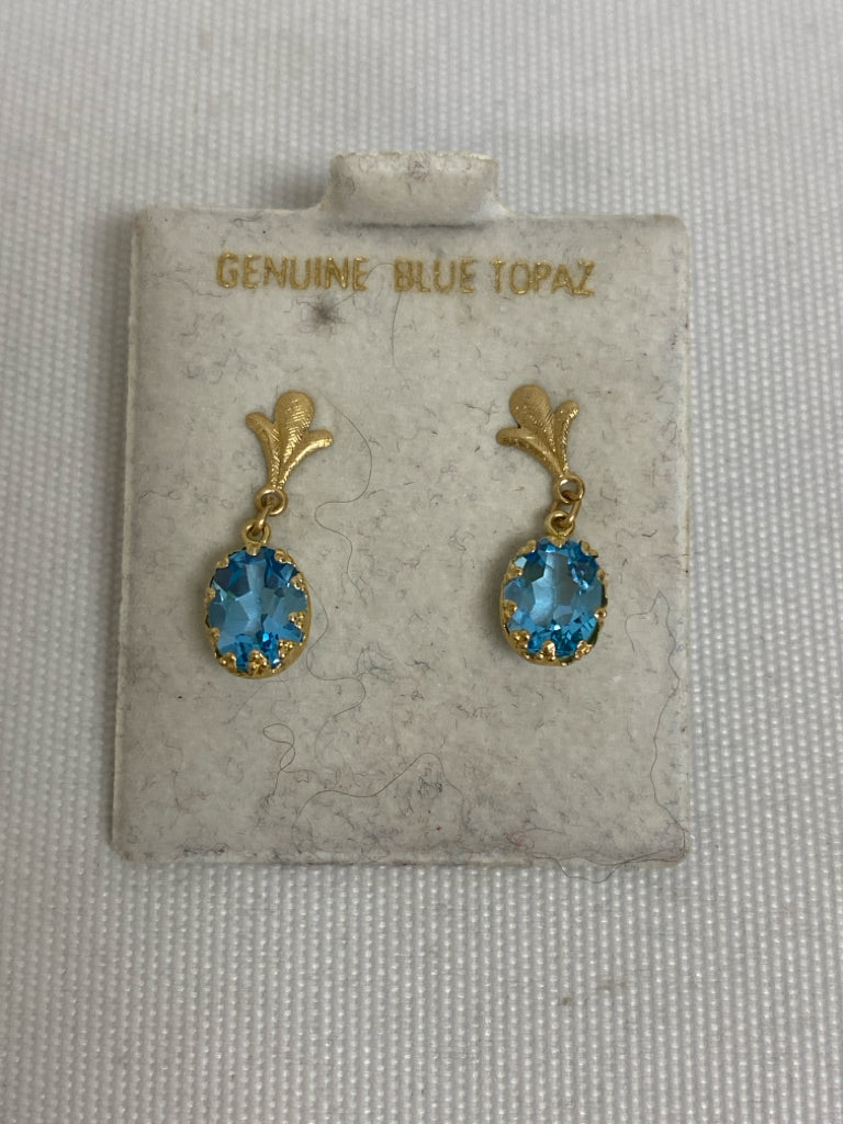 NEW/PKG Blue Gold Color Stones Earrings