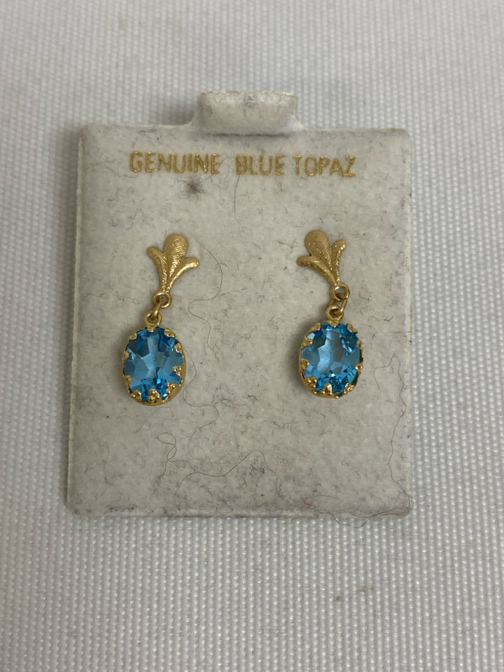 NEW/PKG Blue Gold Color Stones Earrings