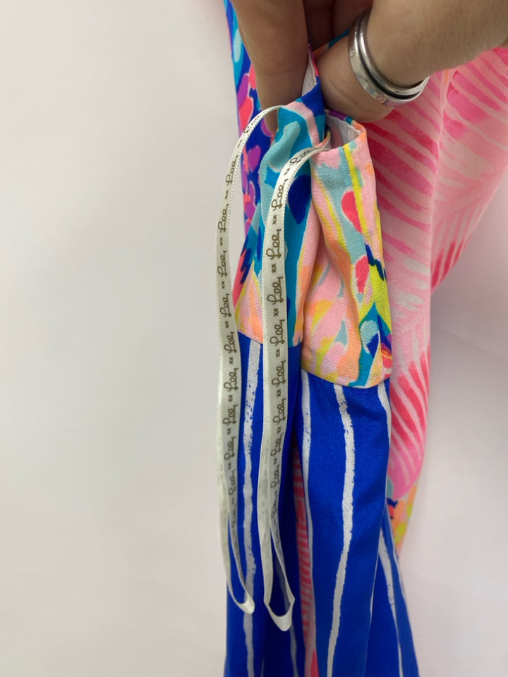 LILLY PULITZER Size XS Peach Pink/Blue Leaves Sleeveless Silk Ladies Dress