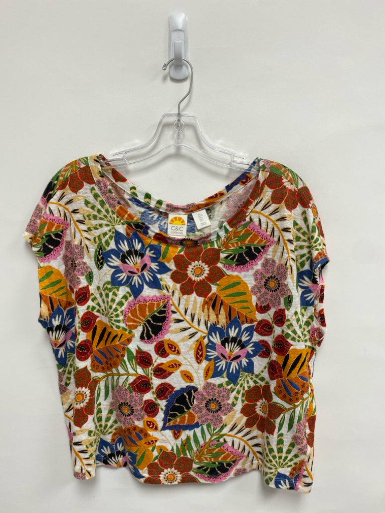 C&amp;C Size L Red/White Green/Multi Flowers Linen Ladies Top