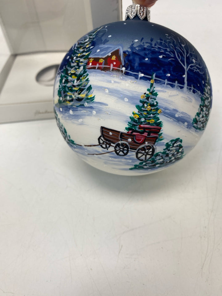 NEW/BOX White Blue Glass Ornaments