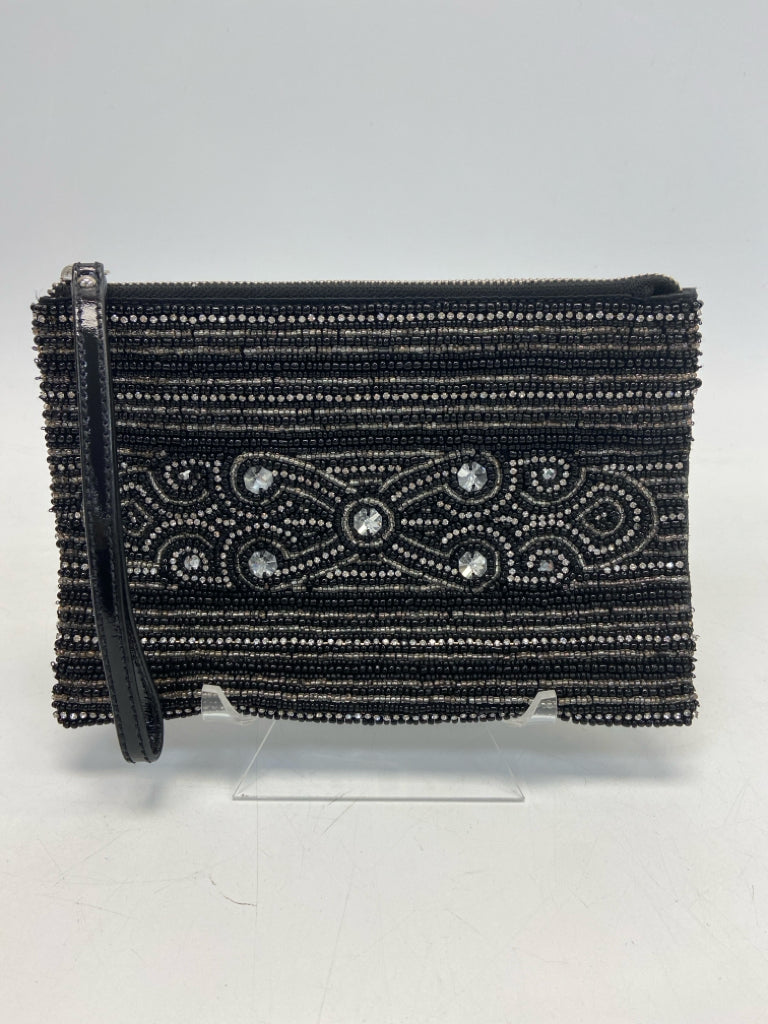 Wht House/Blk Mkt Black Silver/Gold Beaded Jeweled Wristlet