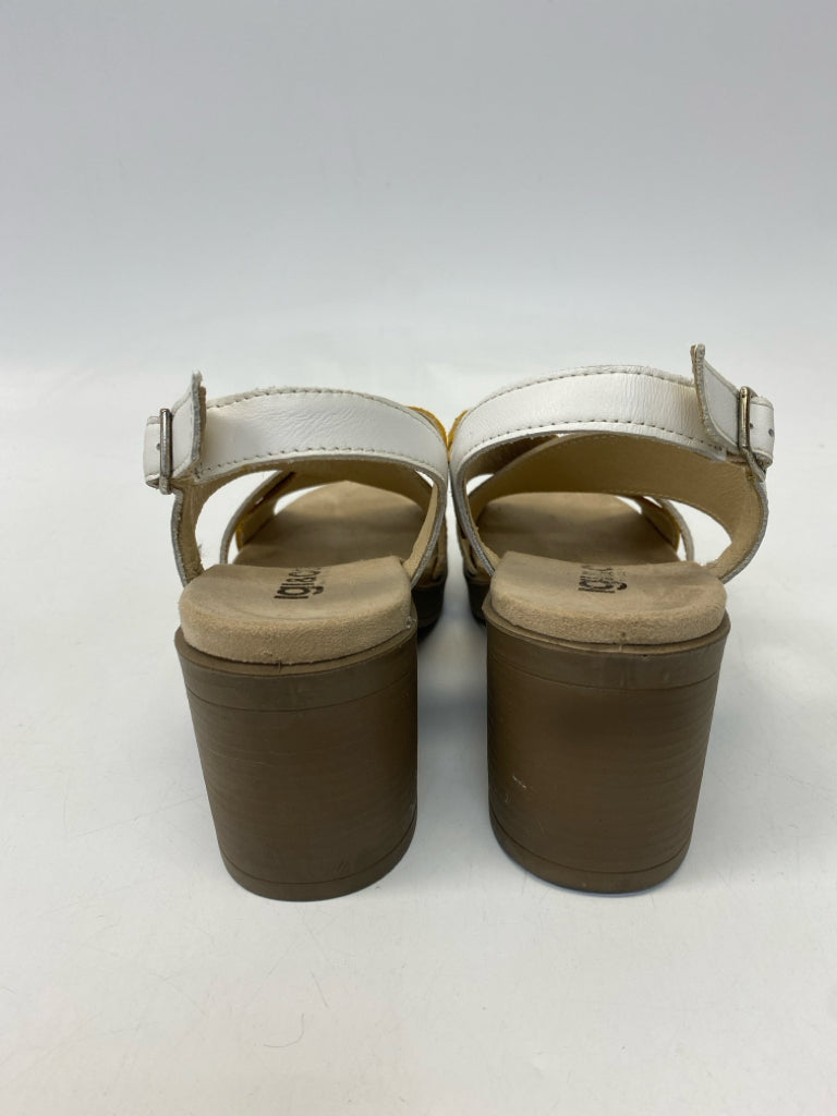 Size 35 White/Cream Mustard Crisscross Sandals